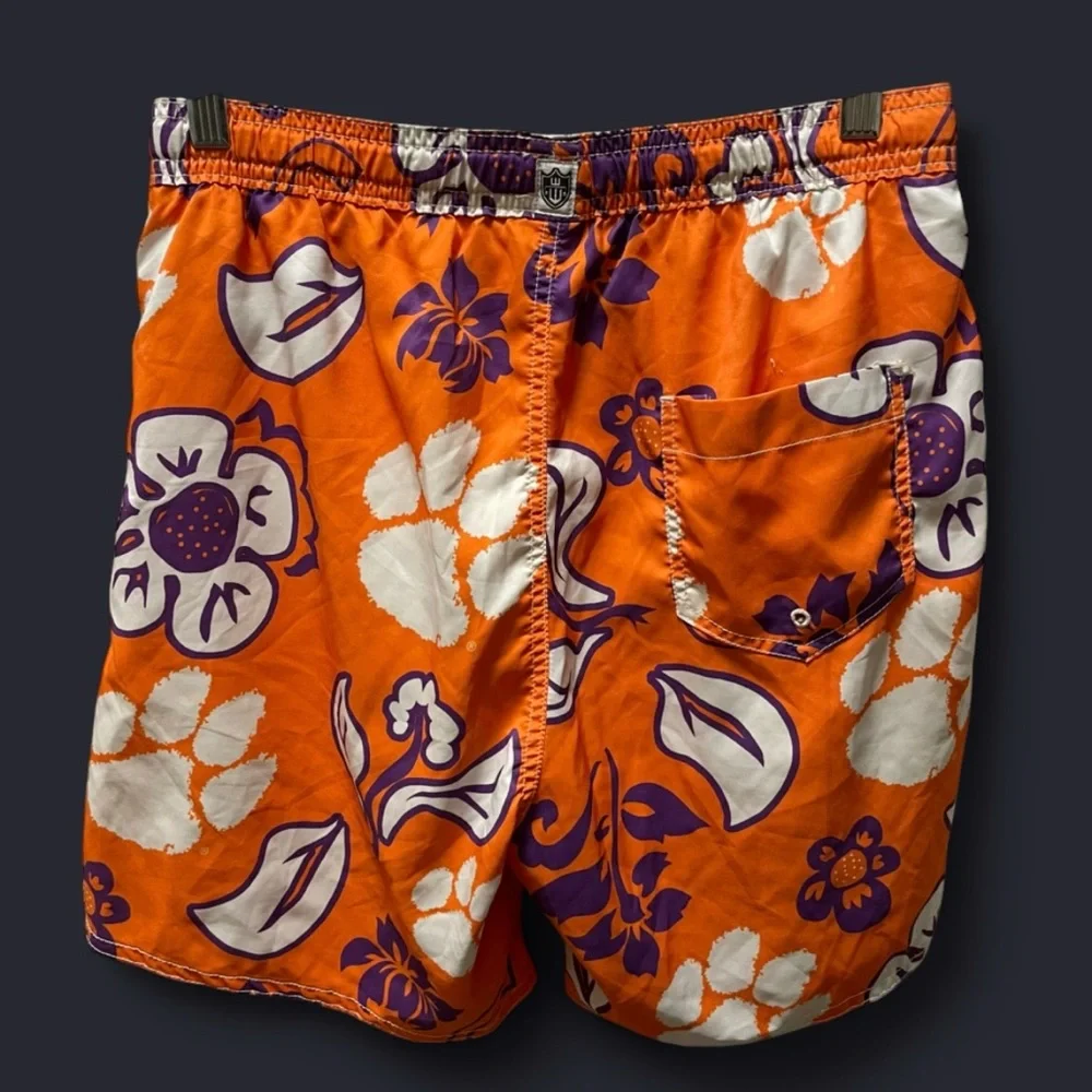 Clemson Tigers Men's Floral Paw Print Swim Trunks Orange Purple S/M
